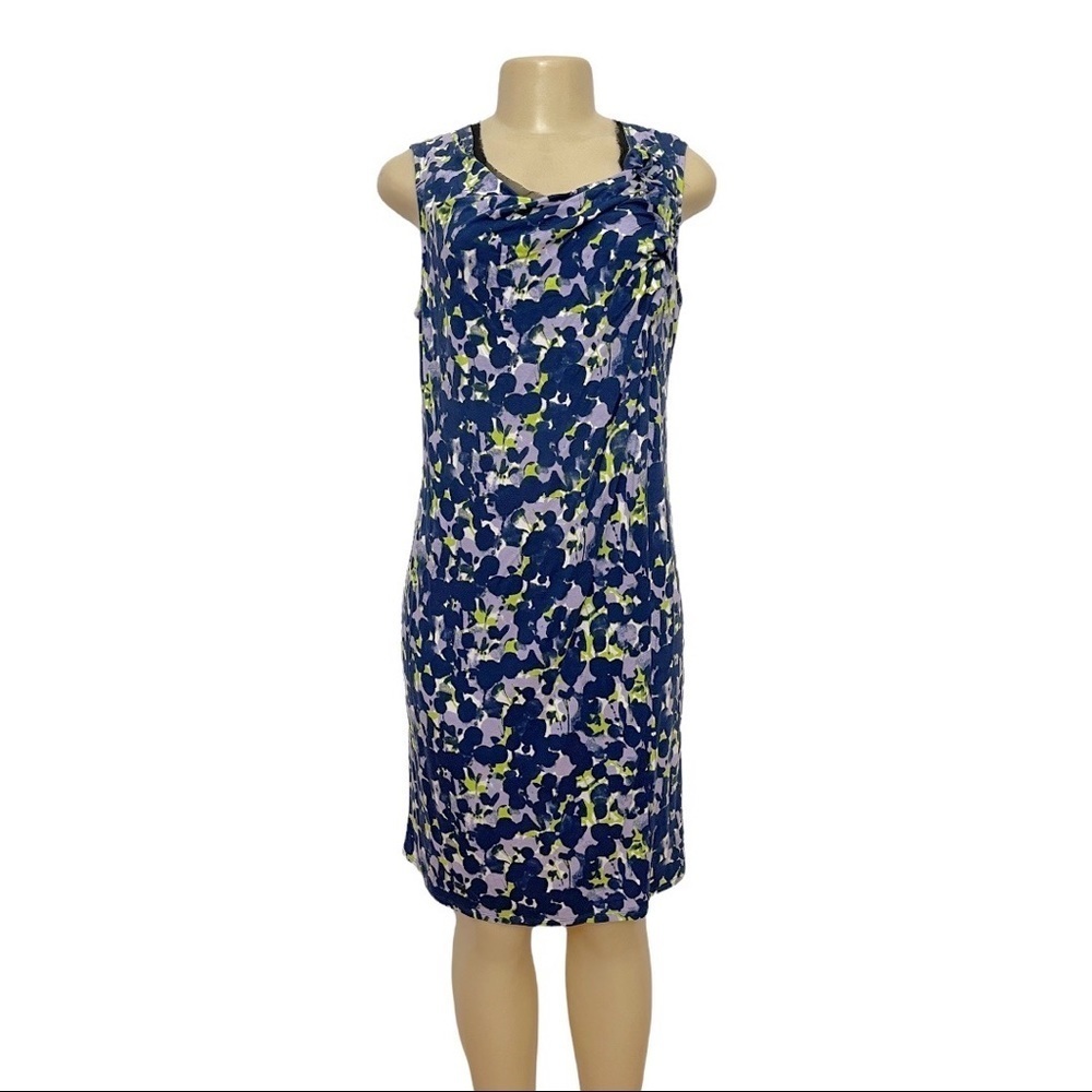 Simply Vera Blue Summer Print Lightweight Stretch Scoop-neck Sleeveless Dress‎ M